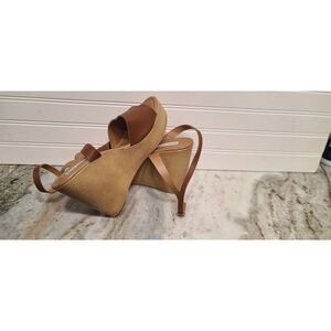 Steve Madden Women's Cognac Leather Welsh Ankle-Strap Wedge Sandals Size 10 NWT